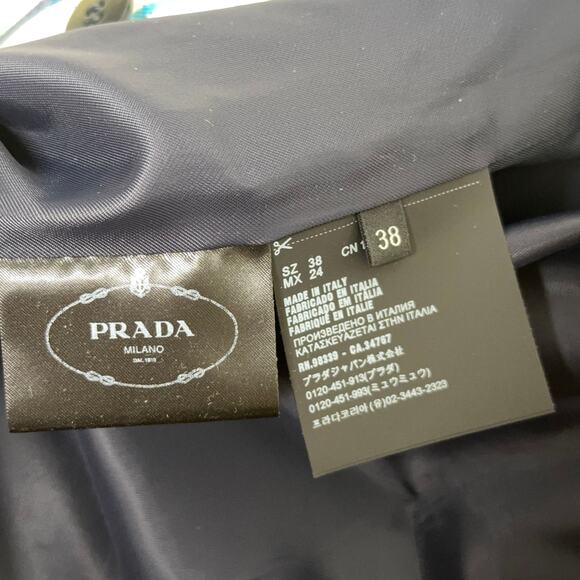 PRADA Double Breasted Gabardine Check Plaid Blazer Jacket Azzuro Blue Cream 2019 - Picture 11 of 12